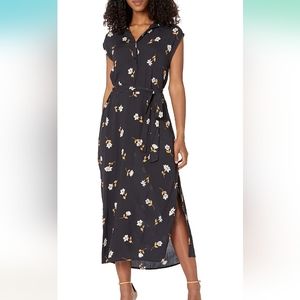 Black Floral (white/gold) collared Maxi dress
